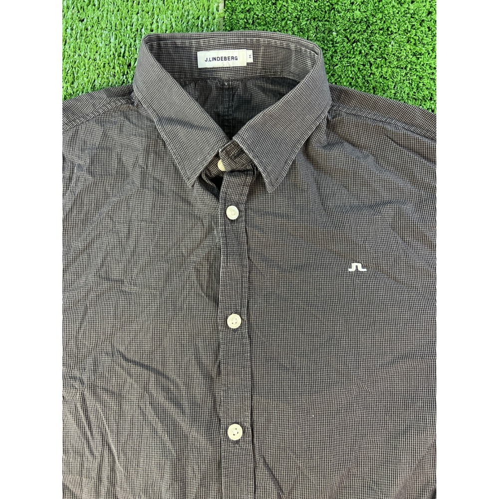 J. Lindeberg Men's Button Down Shirt Checkered Pattern Golf Casual Long Sleeve M